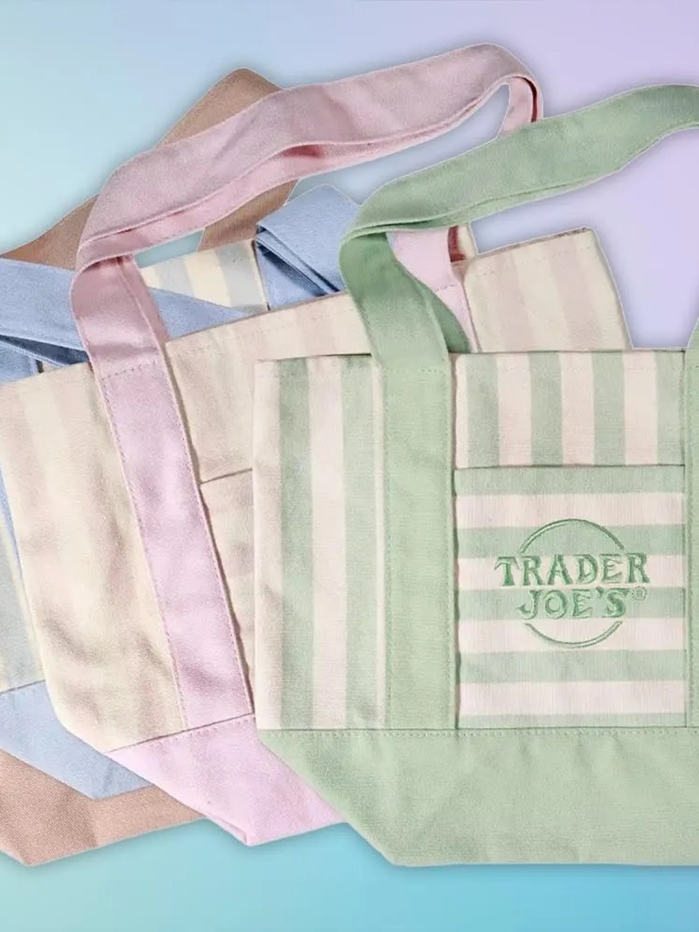 Trader Joe's Pastel Striped Canvas Tote Bag - Set of 4